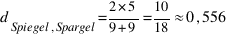 d_{Spiegel,Spargel} = {2 * 5} / {9 + 9} = 10 / 18 ≈ 0,556