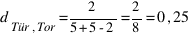 d_{Tür,Tor} = 2 / {5 + 5 - 2} = 2 / 8 = 0,25